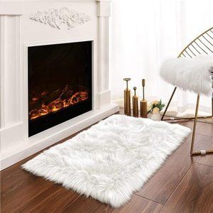 White Sheepskin Rug 2x3 FauxFur Sheepskin Rug for LivingRoom Fluffy Washable Rug